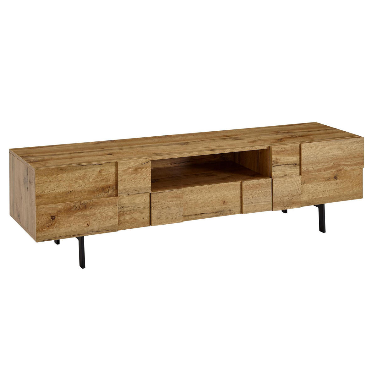 LOWBOARD Eiche-Dekor Modern Stil mit Kachelmuster für Konsolen und DVDs - Schwarz/Braun, Holz/Metall (160/46/43cm) - KADIMA DESIGN