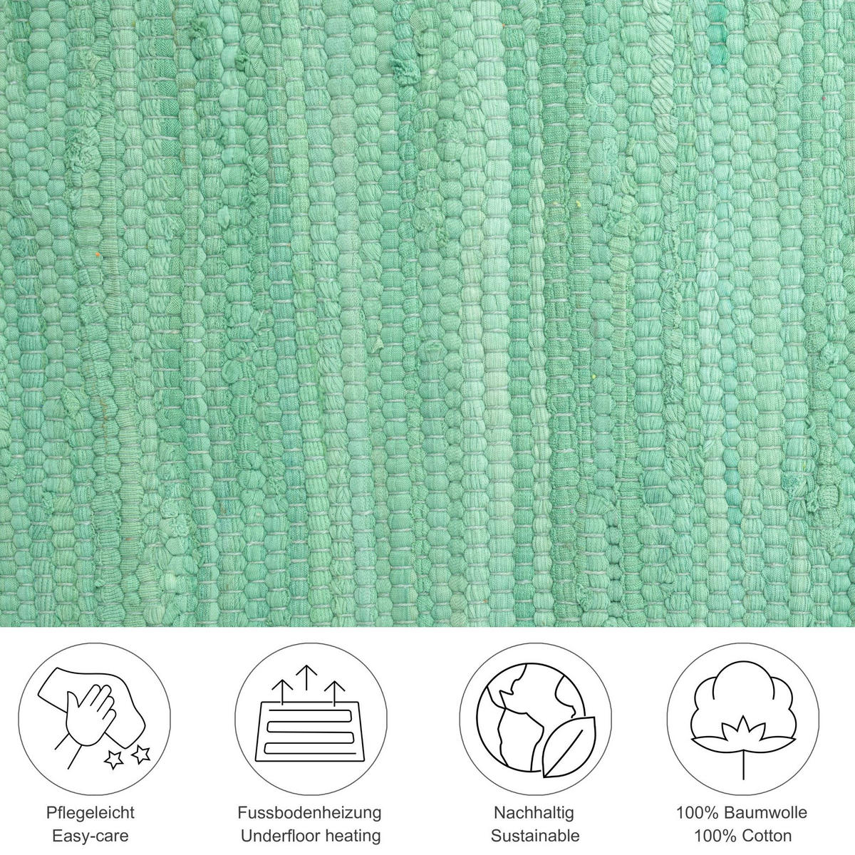 FLECKERLTEPPICH Chindi 70x140 cm - Mintgrün, Textil (70/140cm) - Rug and Roll