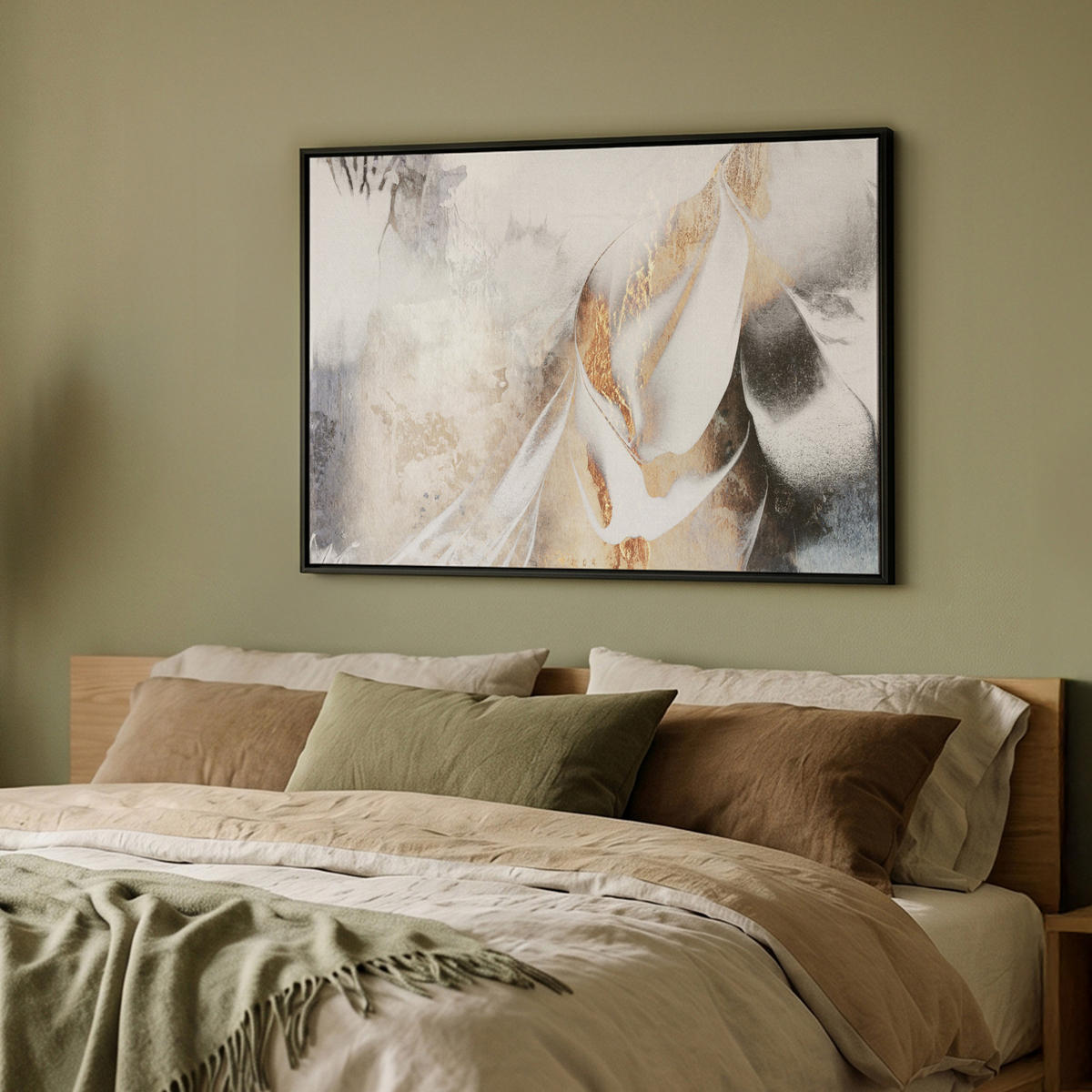 LEINWAND Bilder mit Rahmen - Luxus - Abstrakt - Gold - Weiß - 100x70 - Goldfarben, Textil (100/70cm) - MuchoWow
