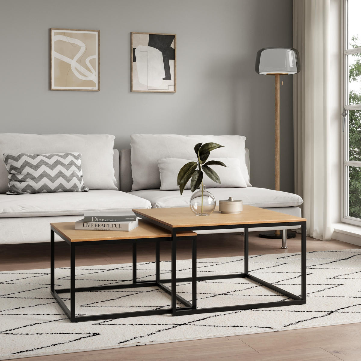 COUCHTISCH 2er Set quadratisch Eiche hell - Hellbraun, Holzwerkstoff (70/70/42cm) - Home Collective