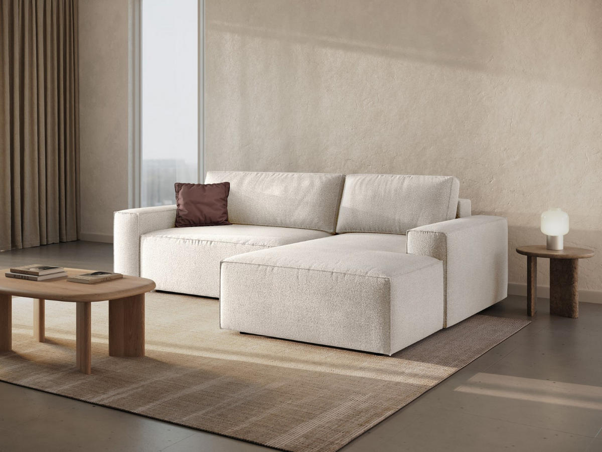 ECKSOFA ausklappbar rechts mit Container Jodie aus Boucle weiß 3 Sitzplätze - Weiß, Textil (151/246cm) - Micadoni