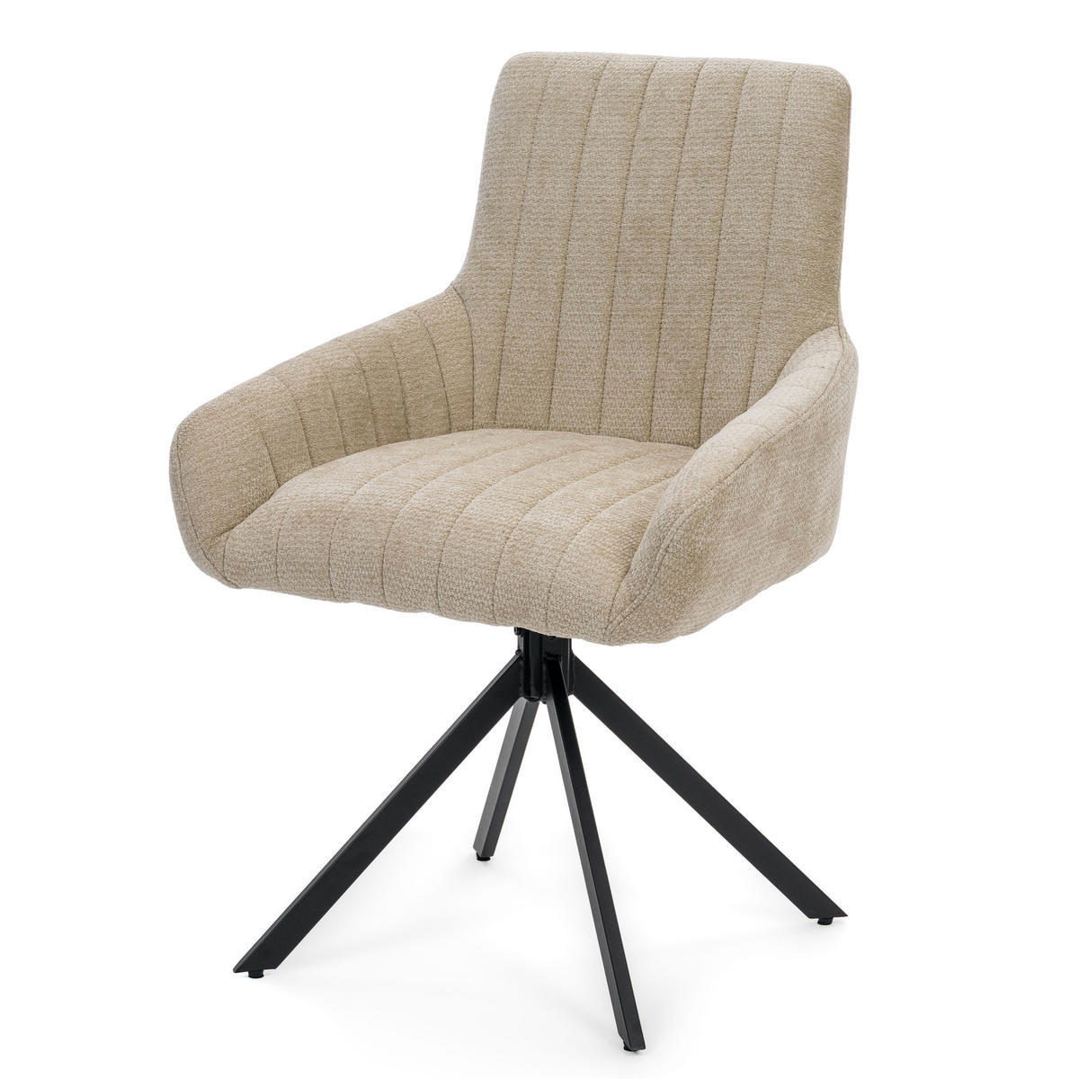 STUHL LUINO drehbar gepolsterter mit Steppung - hellbeige - Chenille - Ecru/Schwarz, Textil/Metall (58/87/60cm) - NEW HOME