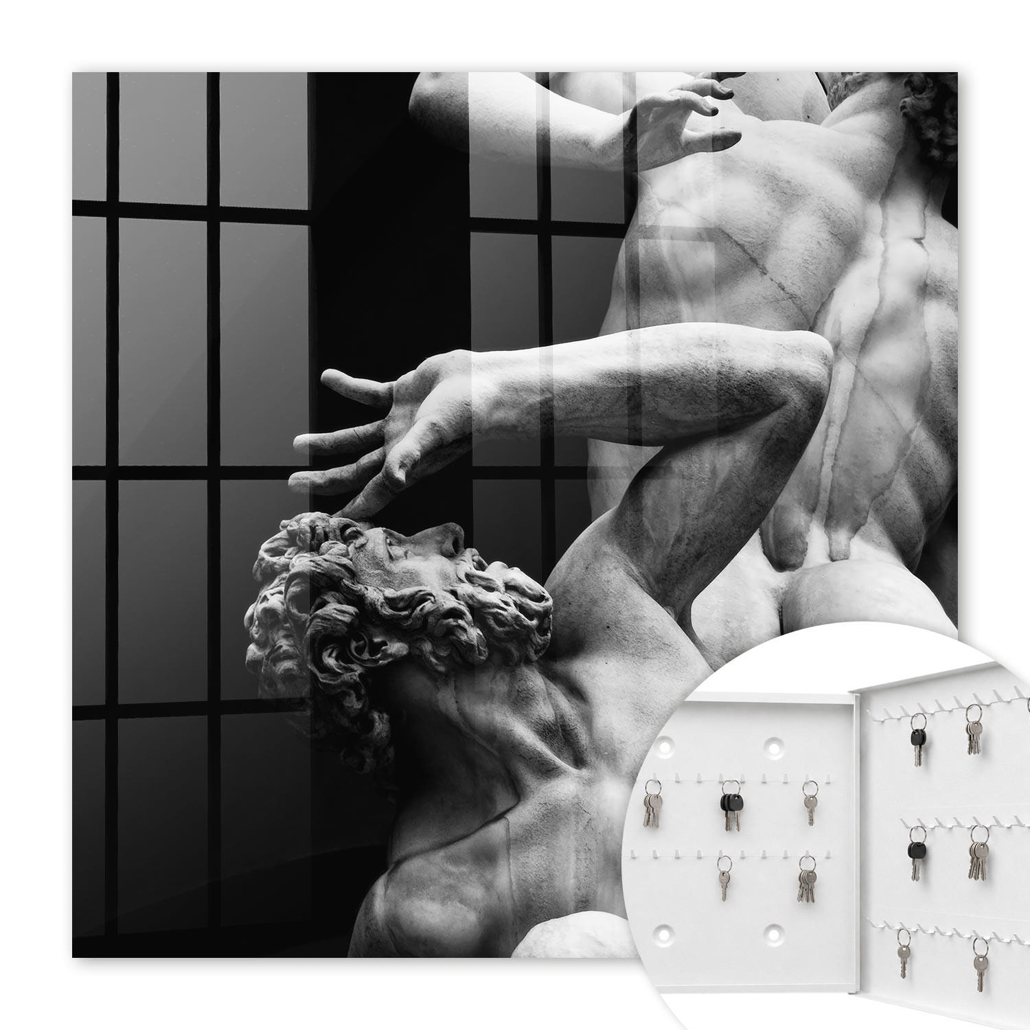 SCHLÜSSELBOX Weiß 30x30 cm – Türöffnung nach rechts - Stein Emotionen - Schwarz, Metall (30/30/5cm) - TULUP