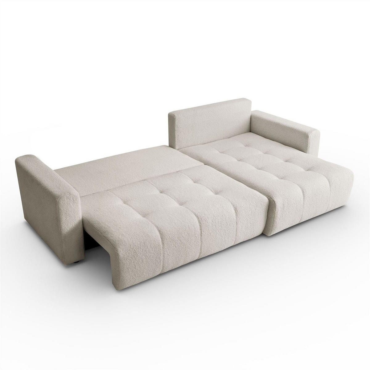 ECKSOFA VIENNA Stil Bettkasten und Funktionalität Bouclé Ecru Rechts - Ecru, Holz (261/143cm) - Kaiser Möbel