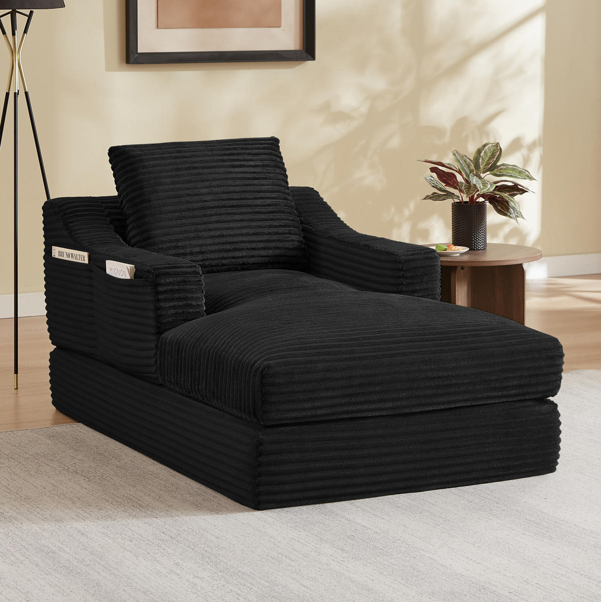 LOUNGESESSEL aus Cord mit Doppelschicht-Design Schwarz - Schwarz, Textil (162/68/100cm) - Meubliv