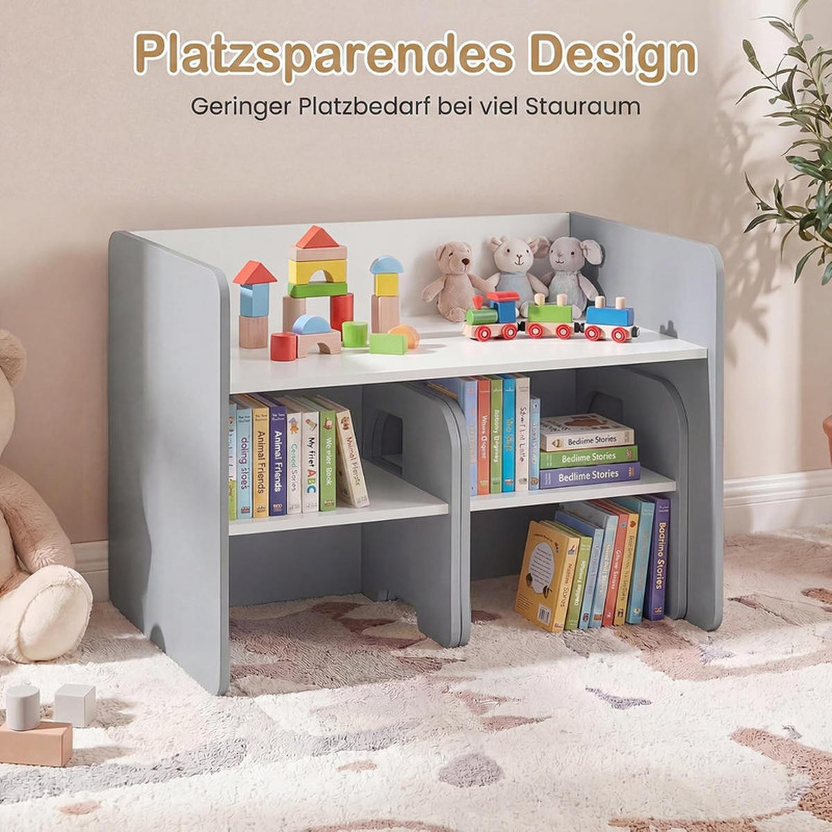 KINDERTISCH mit Stuhl grau(3-tlg) - Grau, Holzwerkstoff (62.5/40/48cm) - COSTWAY