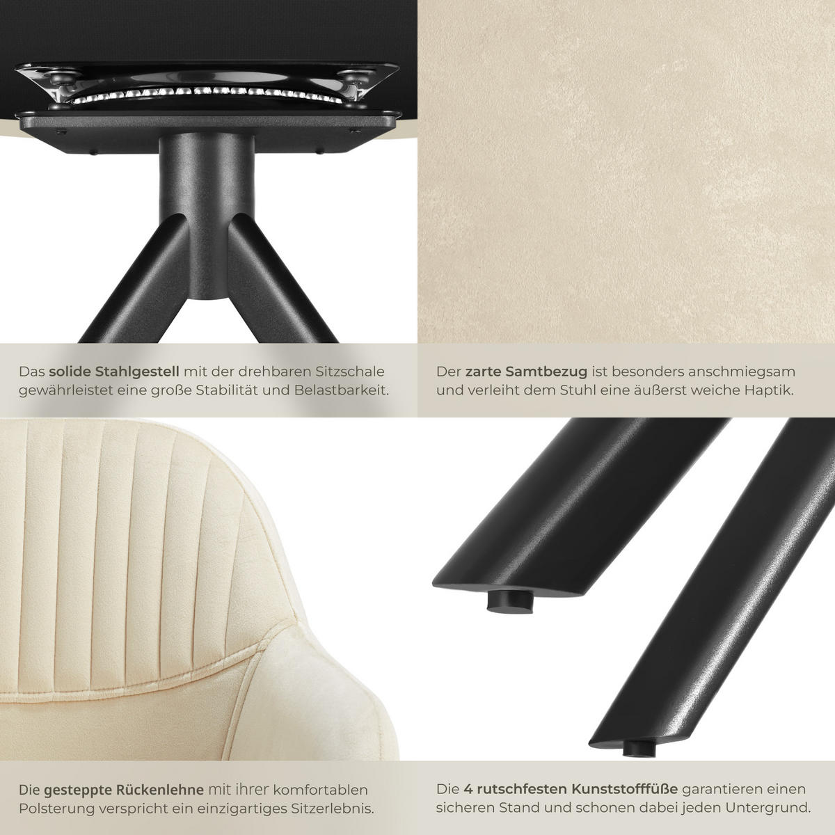 DREHSTUHL 2er Set Lona 56 x 59 x 81 cm crème/schwarz - Creme/Schwarz, Textil (56/81/59cm) - tectake