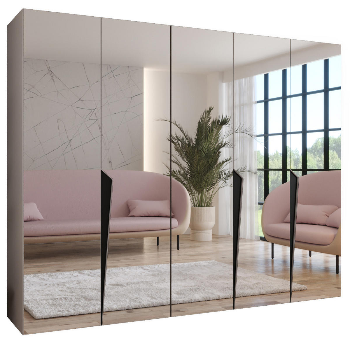 DREHTÜRENSCHRANK 202/250/52 5-türig - Beige/Schwarz, Holz/Metall (250/202/52cm) - Abiks Möbel