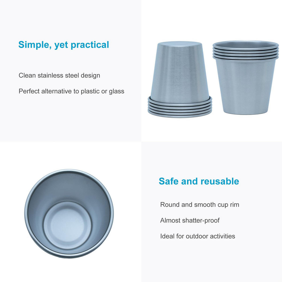 CAMPING BECHER SET Edelstahl - Silberfarben, Metall (0.055L) - Intirilife