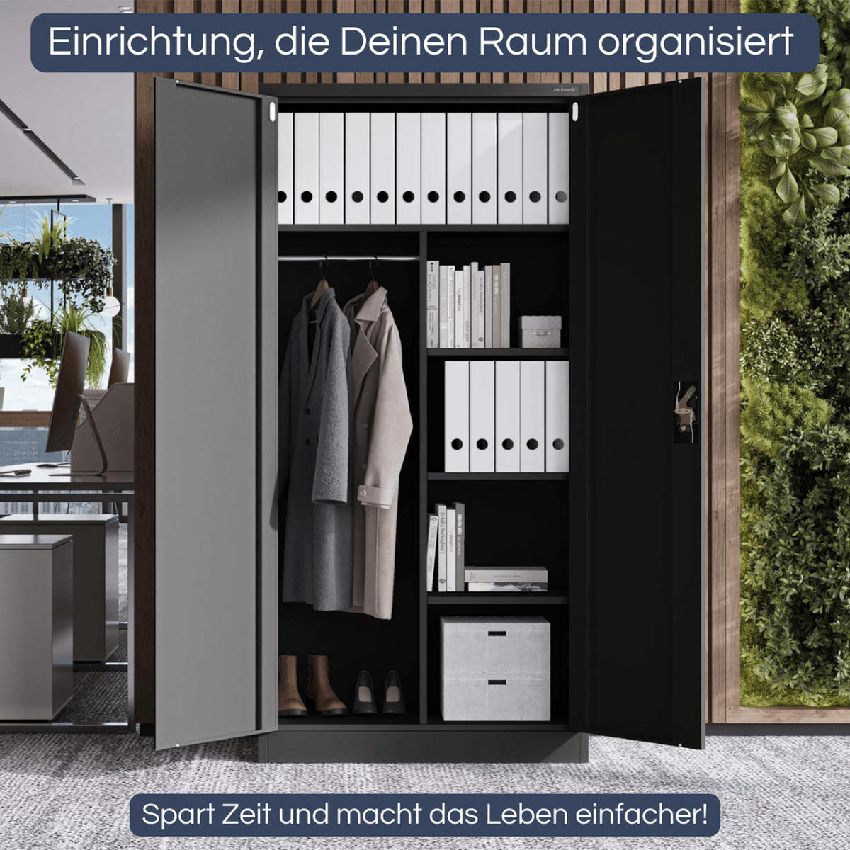 MEHRZWECKSCHRANK Metall abschließbar REKL 185x90x45cm Schwarz - Schwarz, Metall (90/185/45cm) - DELUKE