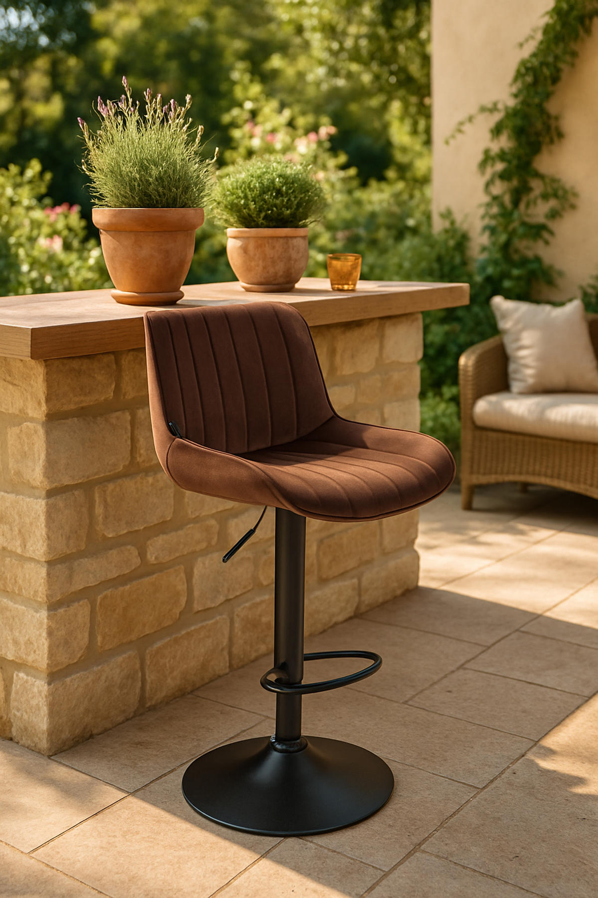 BARHOCKER Lento Gestell schwarz Samt Braun - Schwarz/Braun, Textil/Metall (50/108/50cm) - TPFLiving