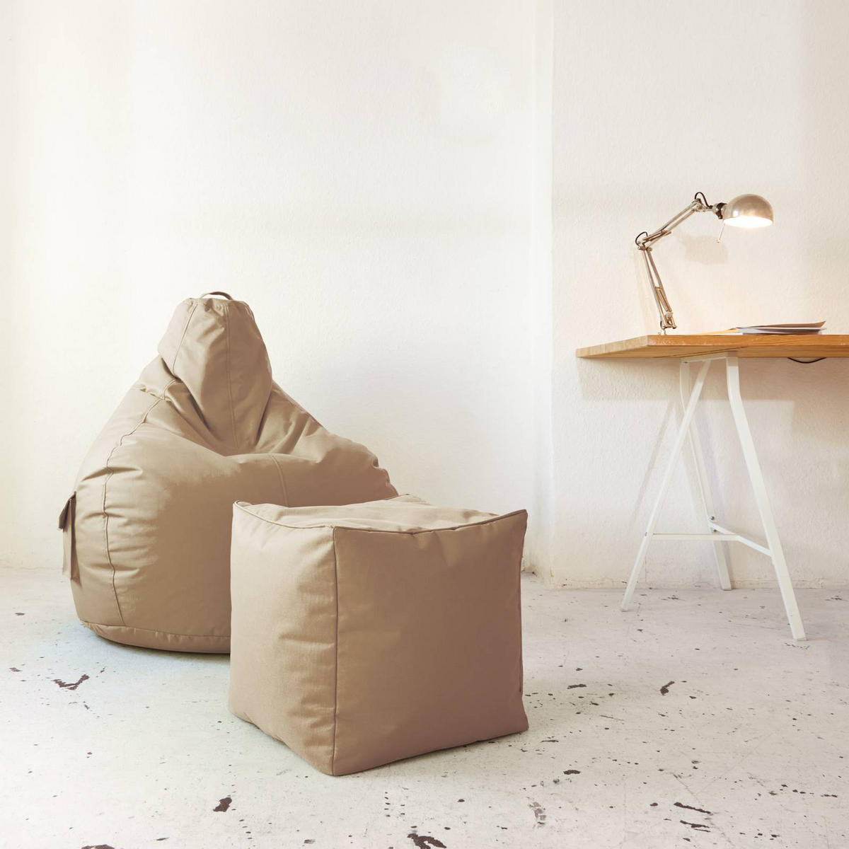 SITZSACK-HOCKER Pouf "Cube" 40x40x40cm - Beige, Textil (40/40/40cm) - Green Bean