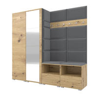 GARDEROBE NELA VI 200 cm (Modulare Flurmöbel Artisan Eiche mit Spiegel & Sitzpolster Dunkelgrau 15 Universell) - Dunkelgrau/Silberfarben, Holz/Holzwerkstoff (200/187/40cm) - Ravio