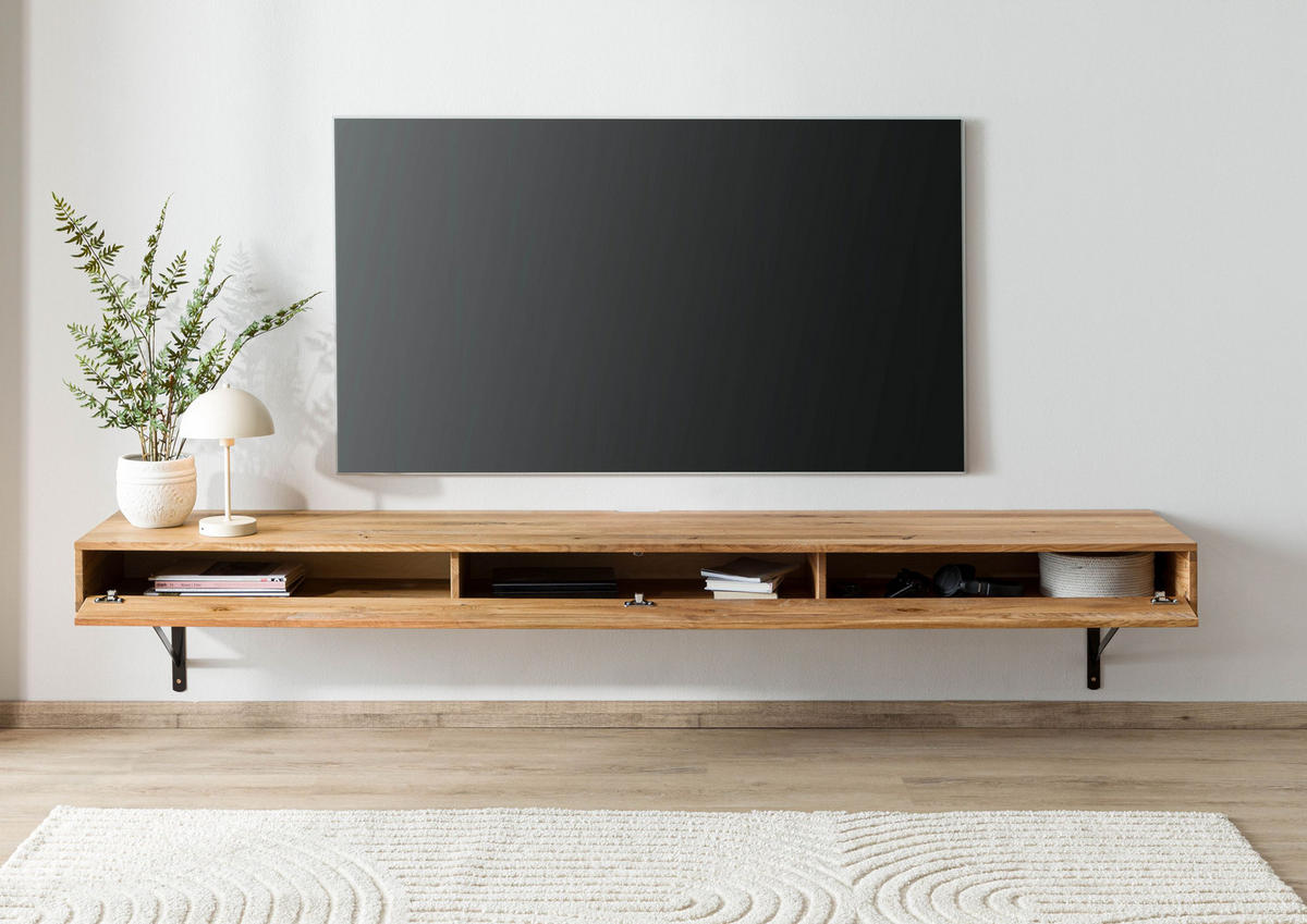 LOWBOARD Wildeiche 180x43x17 natur geölt WIEN #215 - Naturfarben, Holz (180/17/43cm) - Massivmoebel24