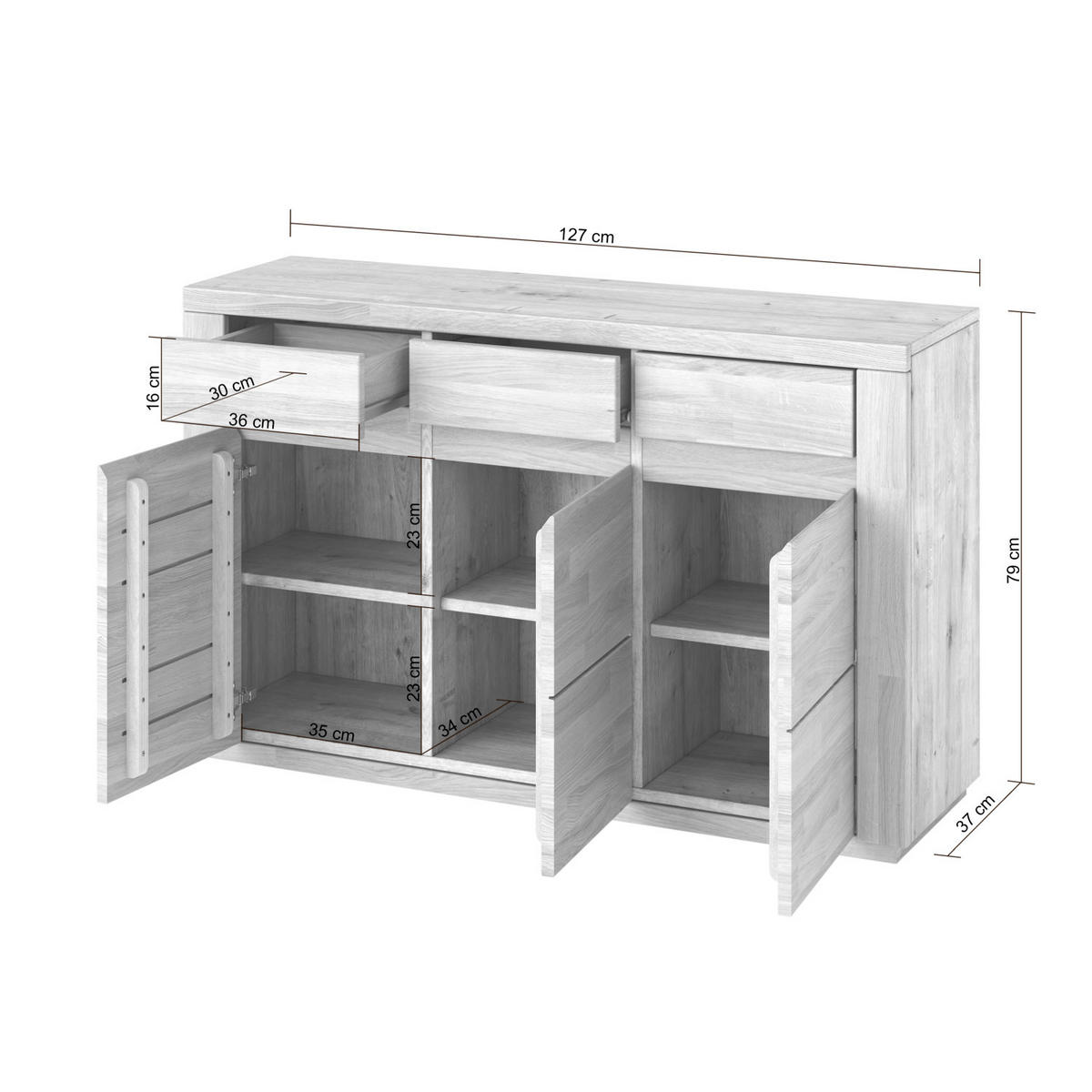KOMMODE Skagen - Eichefarben, Holz (35/80/127cm) - kiki design
