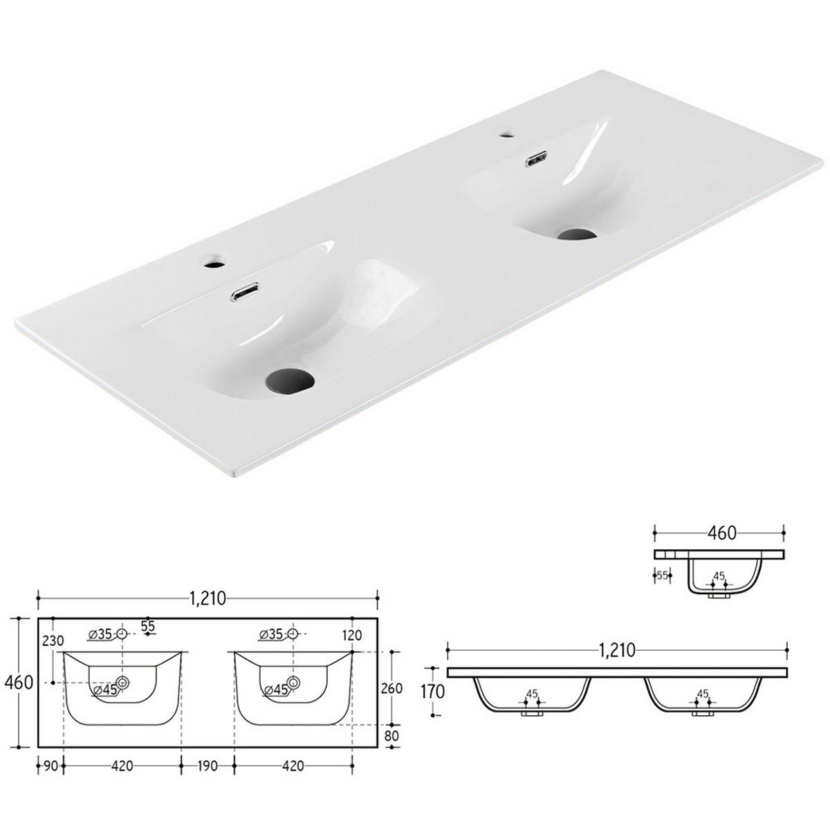DOPPELWASCHTISCH Adelaide-56 - Beige, Holzwerkstoff (121/59/46cm) - Lomado
