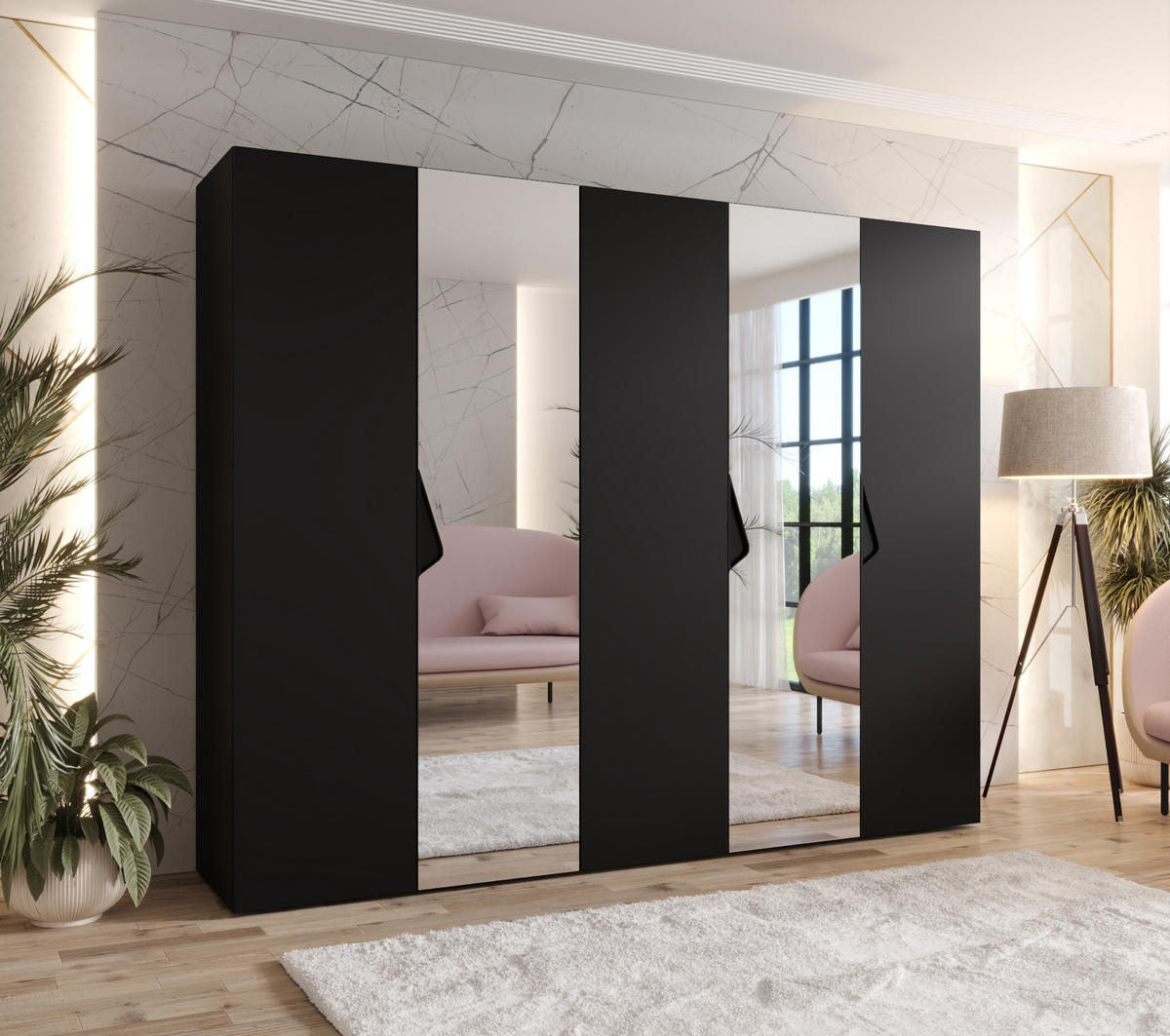 DREHTÜRENSCHRANK 202/250/52 5-türig - Schwarz, Holz/Metall (250/202/52cm) - Abiks Möbel