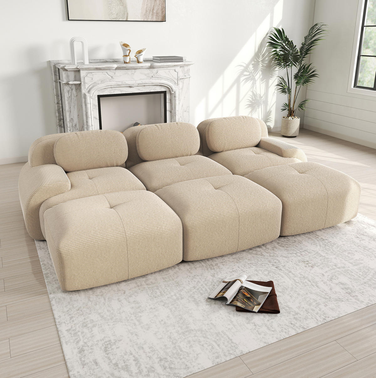 ECKSOFA modular rahmenlos Cord Beige montagefrei - Beige, Textil (298/75/178cm) - IVMEU