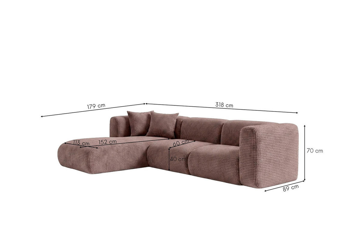 ROHOVÁ SEDAČKA ve tvaru L, žinylková látka Cremona, Taupe, Levá, GRETA - šedohnědá, dřevo (318/179cm) - Kaiser Möbel