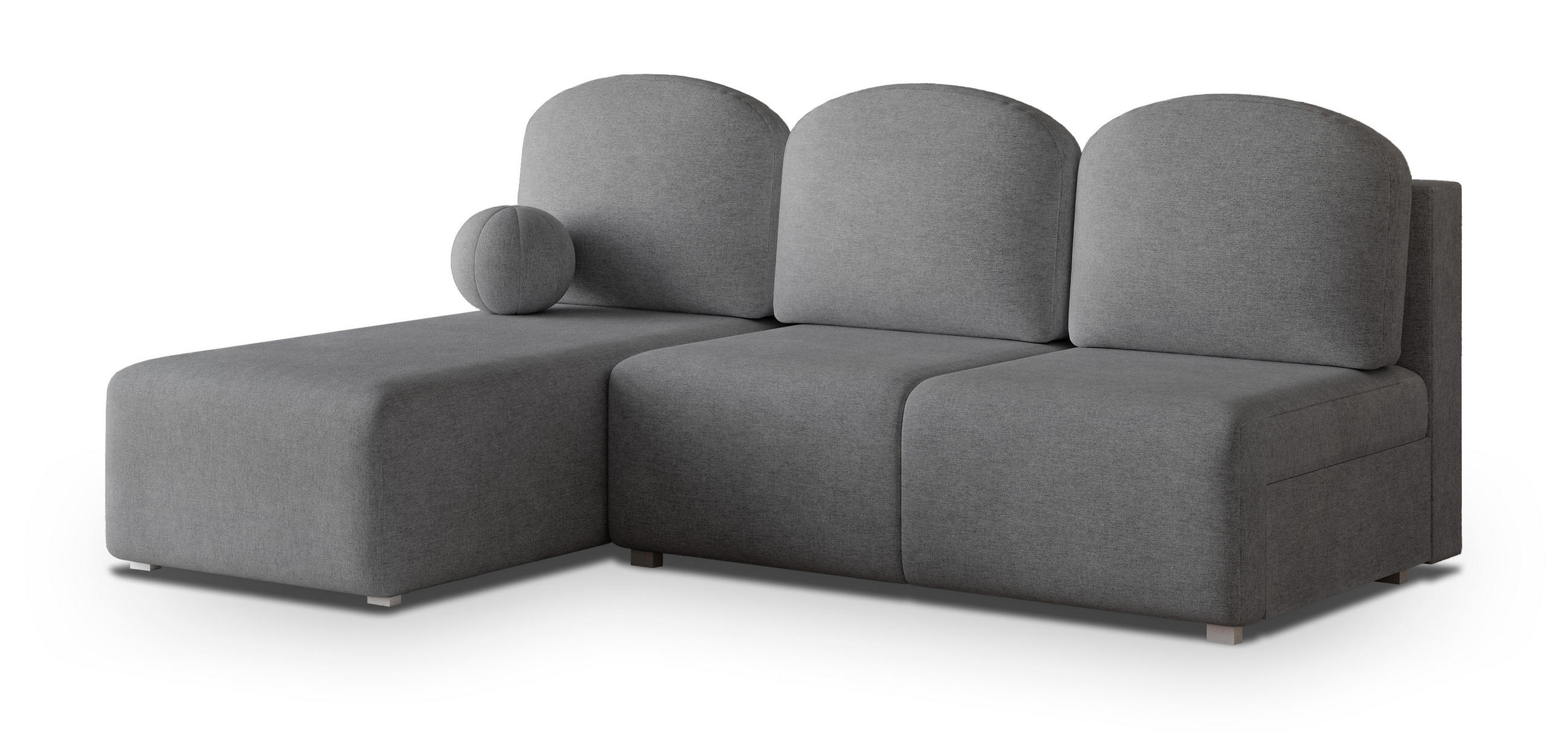 ECKSOFA TRAMA Grau Geflochtener Stoff mit Schlaffunktion - Grau, Holz (200/143cm) - MASSENO