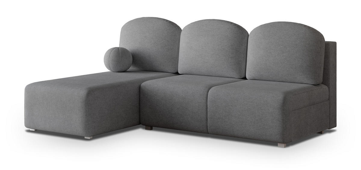 ECKSOFA TRAMA Grau Geflochtener Stoff mit Schlaffunktion - Grau, Holz (200/143cm) - MASSENO