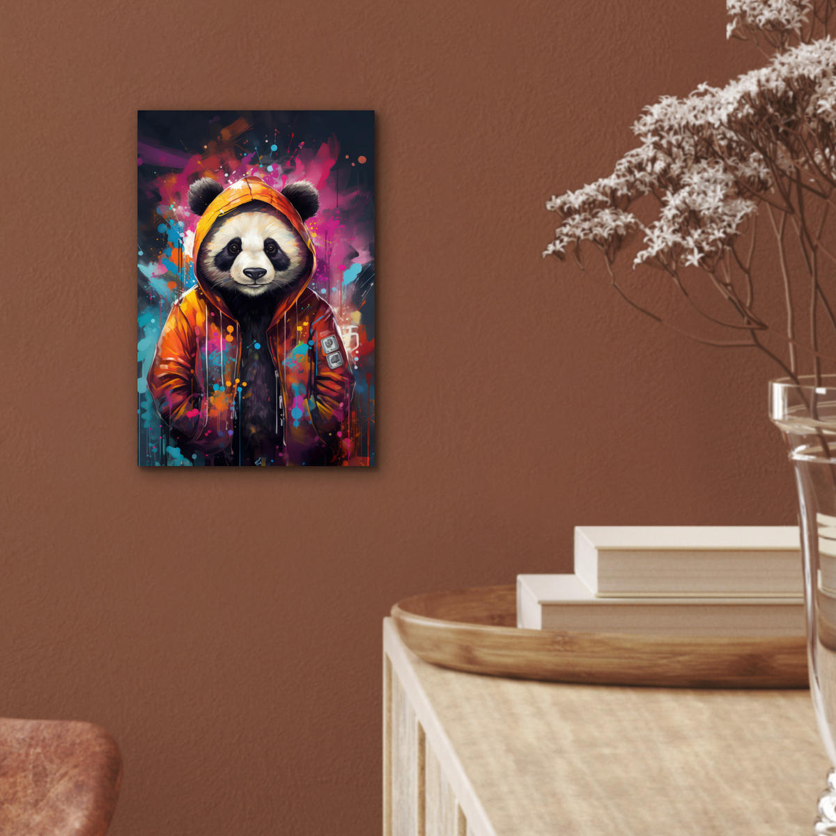 METALLBILD Panda - Jacke - Graffiti - Orange 20x30 cm - Orange, Metall (20/30cm) - MuchoWow