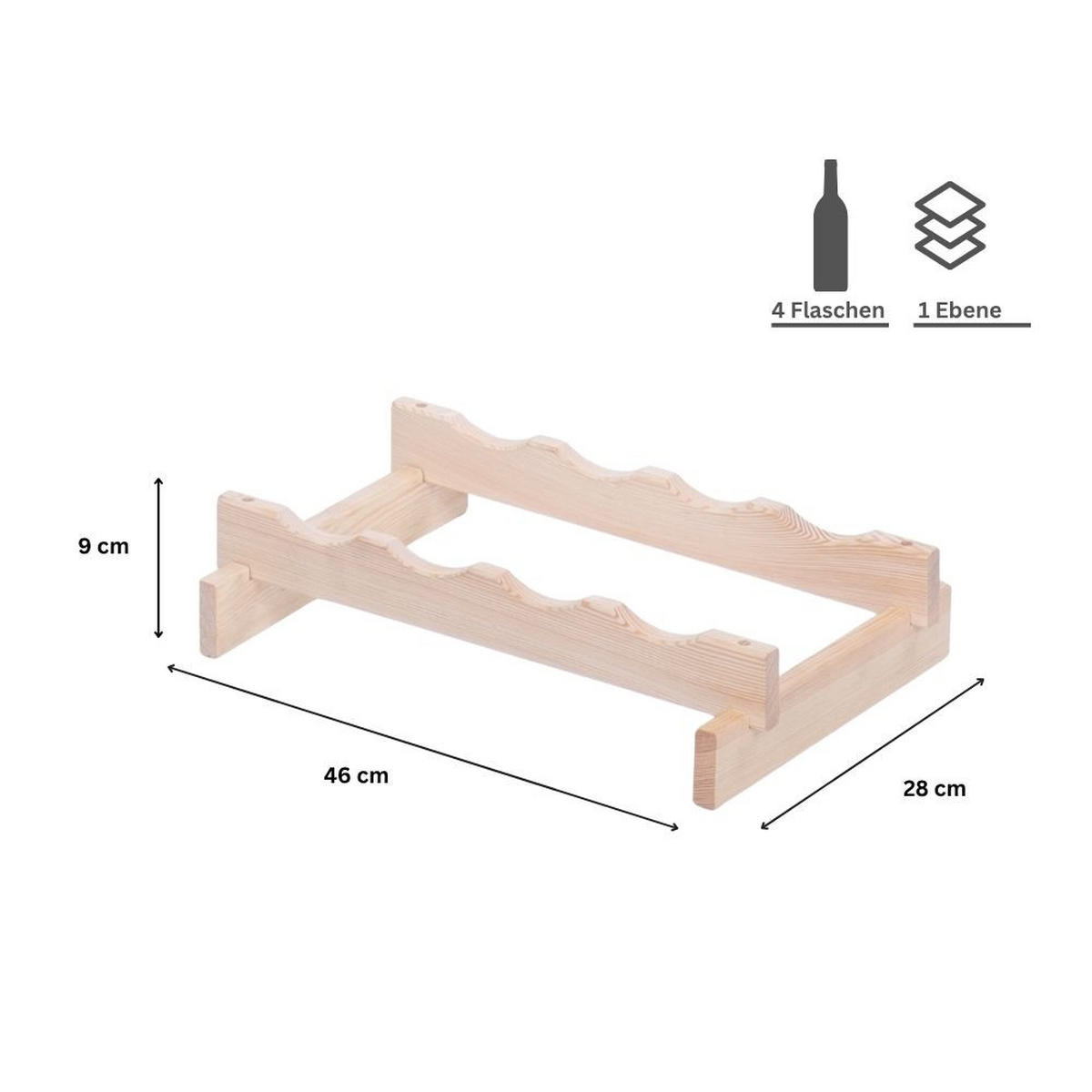 WEINREGAL VINOTECA FLEX PRO HxBxT 9x46x28cm 4 Flaschen auf 1 Ebene Natur unbehandelt - Naturfarben, Holz (46/9/28cm) - PROREGAL