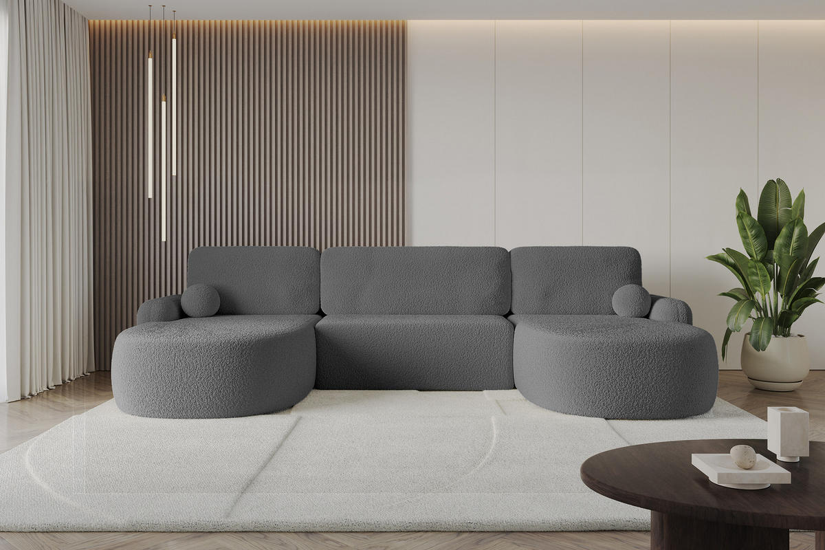 WOHNLANDSCHAFT mit Schlaffunktion und Bettkasten LIRA-U - 335x172x89 Grau - Grau, Holzwerkstoff/Textil (335/89/172cm) - ALTDECOR