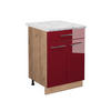 KÜCHENUNTERSCHRANK Fame-Line Bordeaux Hochglanz 60 cm mit Schublade AP Marmor - Bordeaux/Eiche Wotan, Holzwerkstoff (60/82/60cm) - Vicco