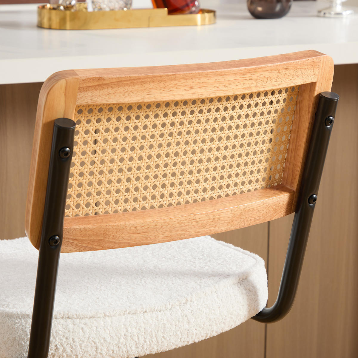 BARHOCKER DE-36899 2er-Set mit Holzrahmen und Rattan-Optik Elfenbein - Creme, Metall (53.5/98/47cm) - ComfortXL