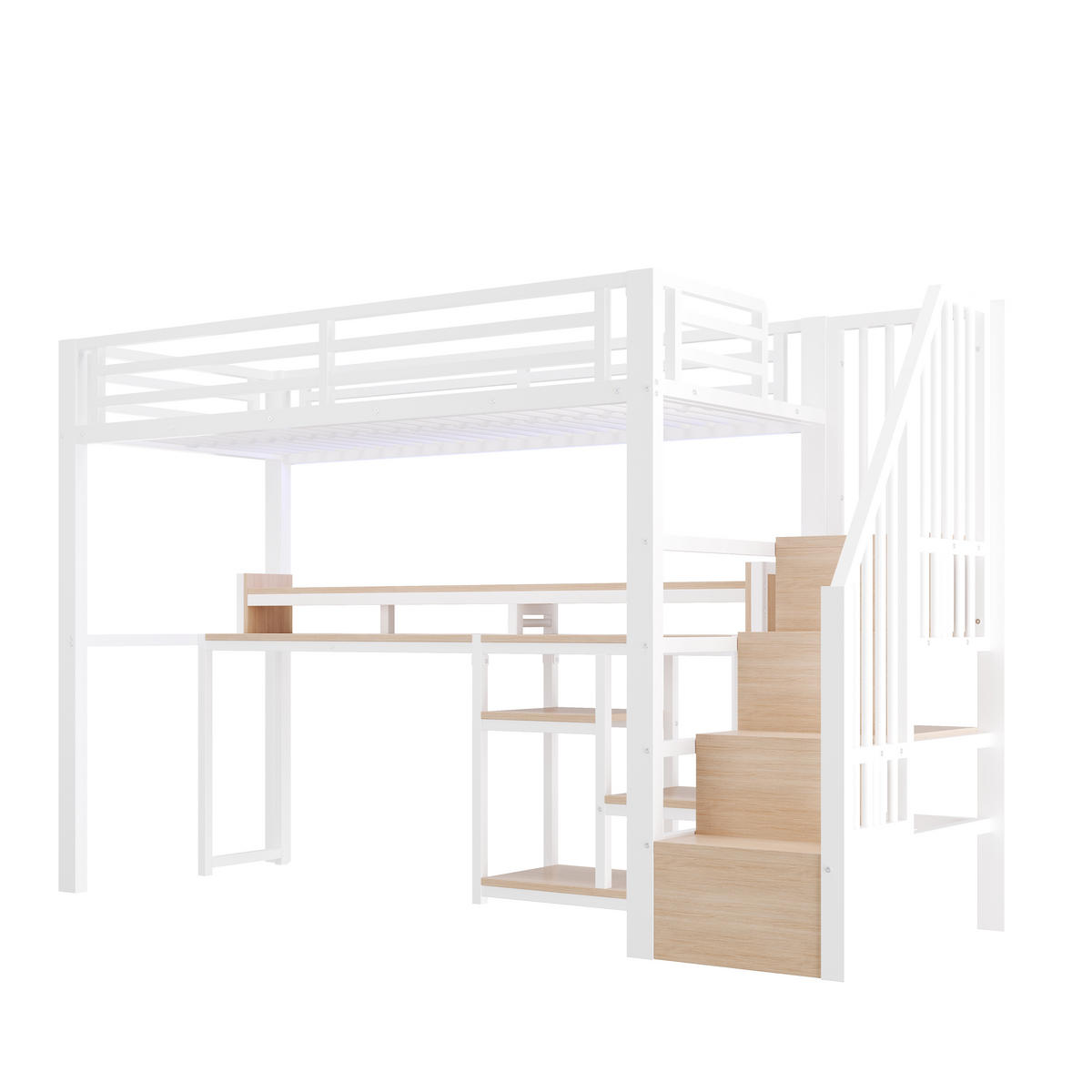 HOCHBETT 90/200 cm mit Leiterschrank und LED, DE-41996, in Weiß - Weiß, Metall (90/200cm) - ComfortXL