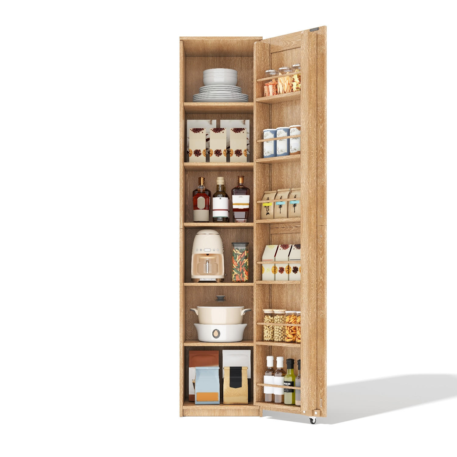 KÜCHENSCHRANK, 40/183/40 cm, MDF, Natur, VERSTELLBARE EINLEGEBÖDEN, Vorratsschrank mit Türablagen für Küche und Bad - Naturfarben, Holzwerkstoff (40/183/40cm) - Rolipo