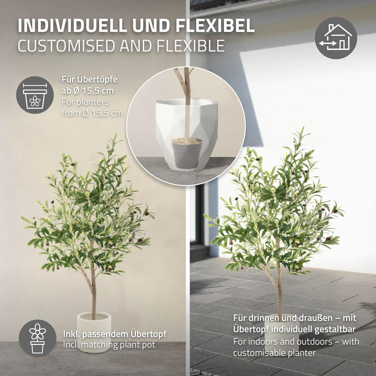 KUNSTPFLANZE Olive - Anthrazit/Grün, Holz/Kunststoff (150cm) - ML-DESIGN