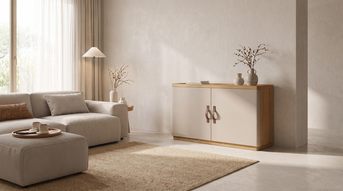 SIDEBOARD FLORIANA Weiß Eiche - Eichefarben/Weiß, Eichenholz/Holz (180/200cm) - KAWOLA