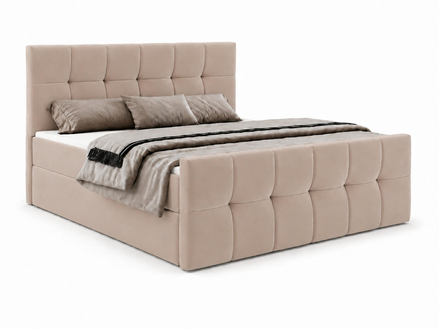 BOXBETT AUREN FRONT 140x200 cm Komplett-Set mit Bonell-Matratze, Topper und Bettkasten, Samt Altrosa - Altrosa, Textil (140/200cm) - Luxkor24