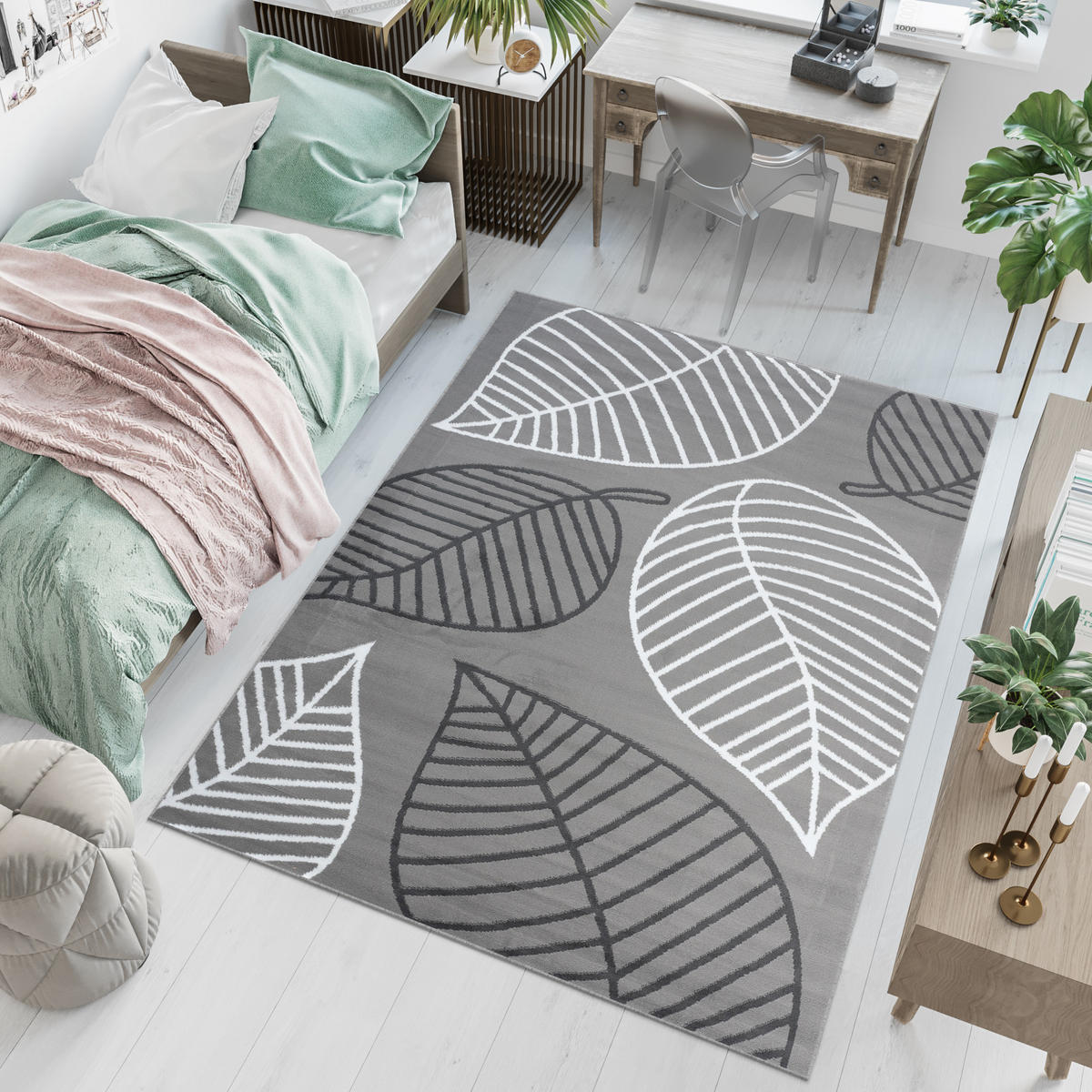 TEPPICH LUXURY Grau Floral Blatt 200/300 cm - Grau, Textil (200/300cm) - Tapiso