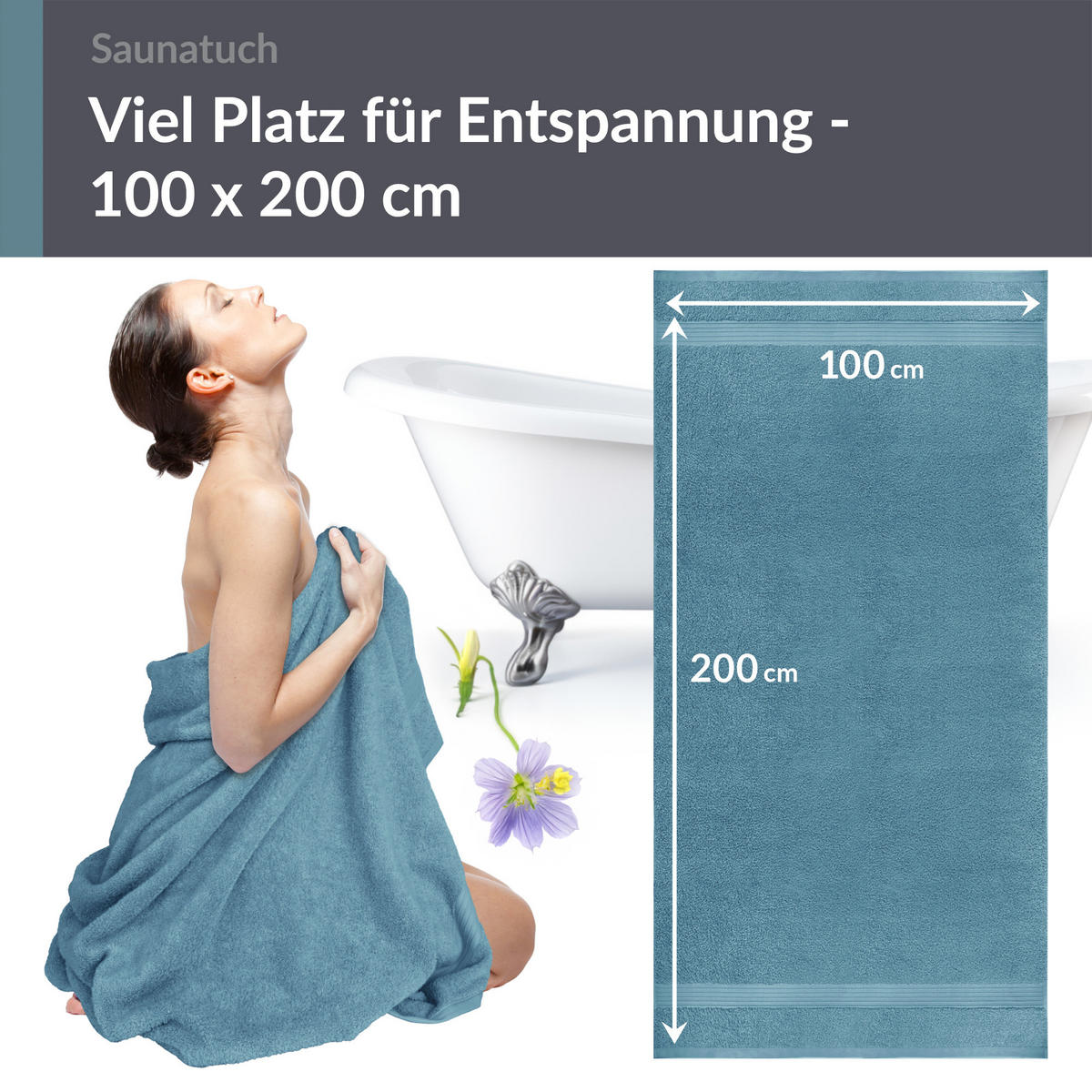 BADETUCH Linz Taubenblau 100x200 cm - Blaugrau, Textil (100/200cm) - Lashuma