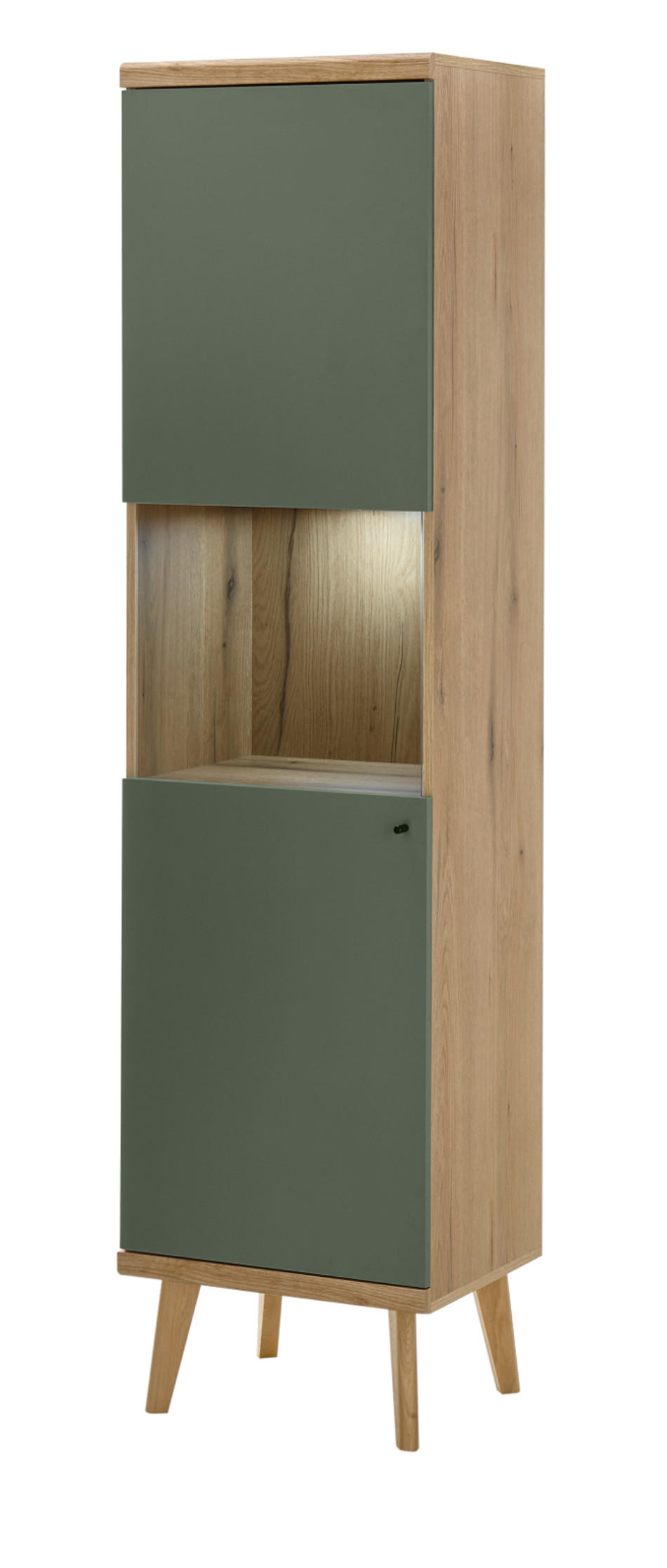 VITRINE Salbei, Eiche Evoke, skandinavisch 50 x 197 cm, Vitrinenschrank mit Stauraum - Salbeigrün/Eichefarben, Glas/Holz (50/197/40cm) - Furn.Design