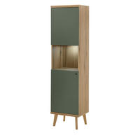 VITRINE Salbei, Eiche Evoke, skandinavisch 50 x 197 cm, Vitrinenschrank mit Stauraum - Salbeigrün/Eichefarben, Glas/Holz (50/197/40cm) - Furn.Design