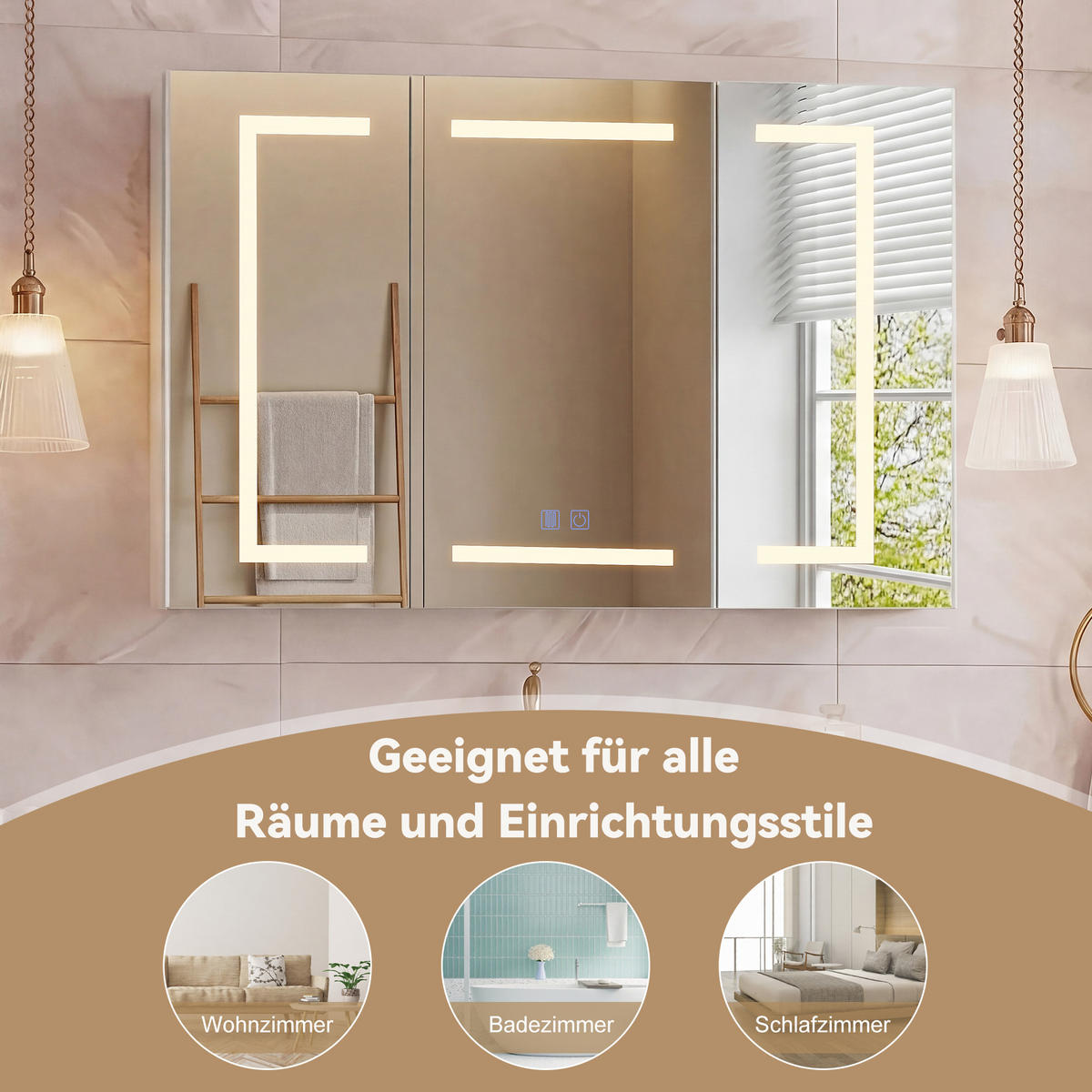 SPIEGELSCHRANK | Steckdose,Papierschlitz,3-LED,Antibeschlag,verstellbar - Silberfarben/Weiß, Glas/Holzwerkstoff (13.5/60/100cm) - SHOPENTRA