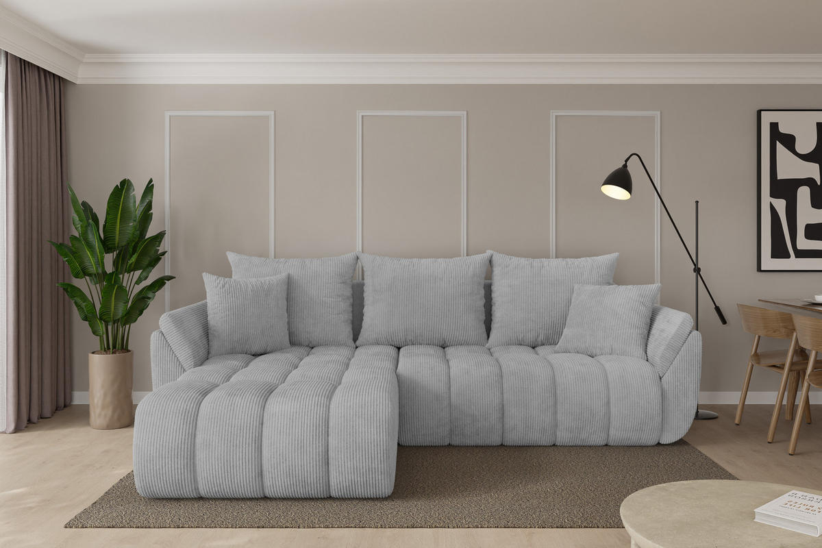 ROHOVÁ SEDAČKA s funkcí spaní, otoman vlevo TOKO-L-v1 277x194x86 šedá manšestr - šedá/černá, kompozitní dřevo/textil (277/194cm) - ALTDECOR