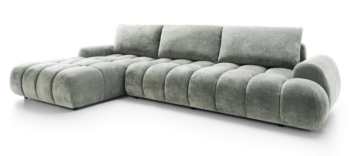 ECKSOFA 340 cm Valerio II, Schlaffunktion, Bettkasten, Links, Hellgrau - Hellgrau, Holz (340/177cm) - Emporius