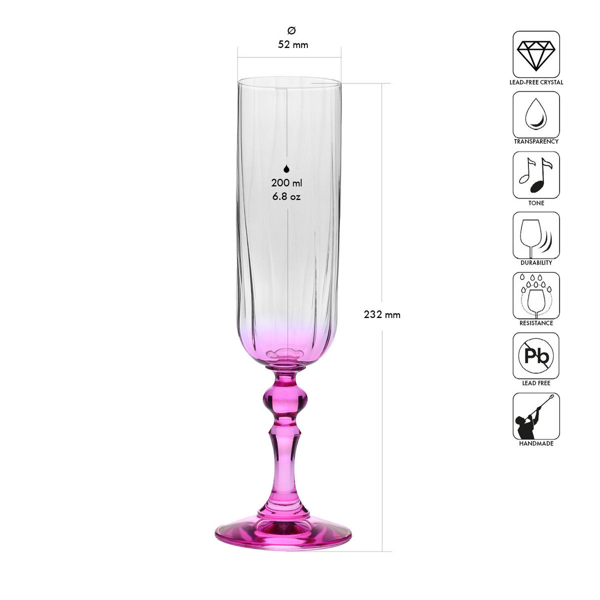 SEKTGLÄSER, 2er-Set, 200 ml - Pink, Glas (0.2L) - Krosno Glass