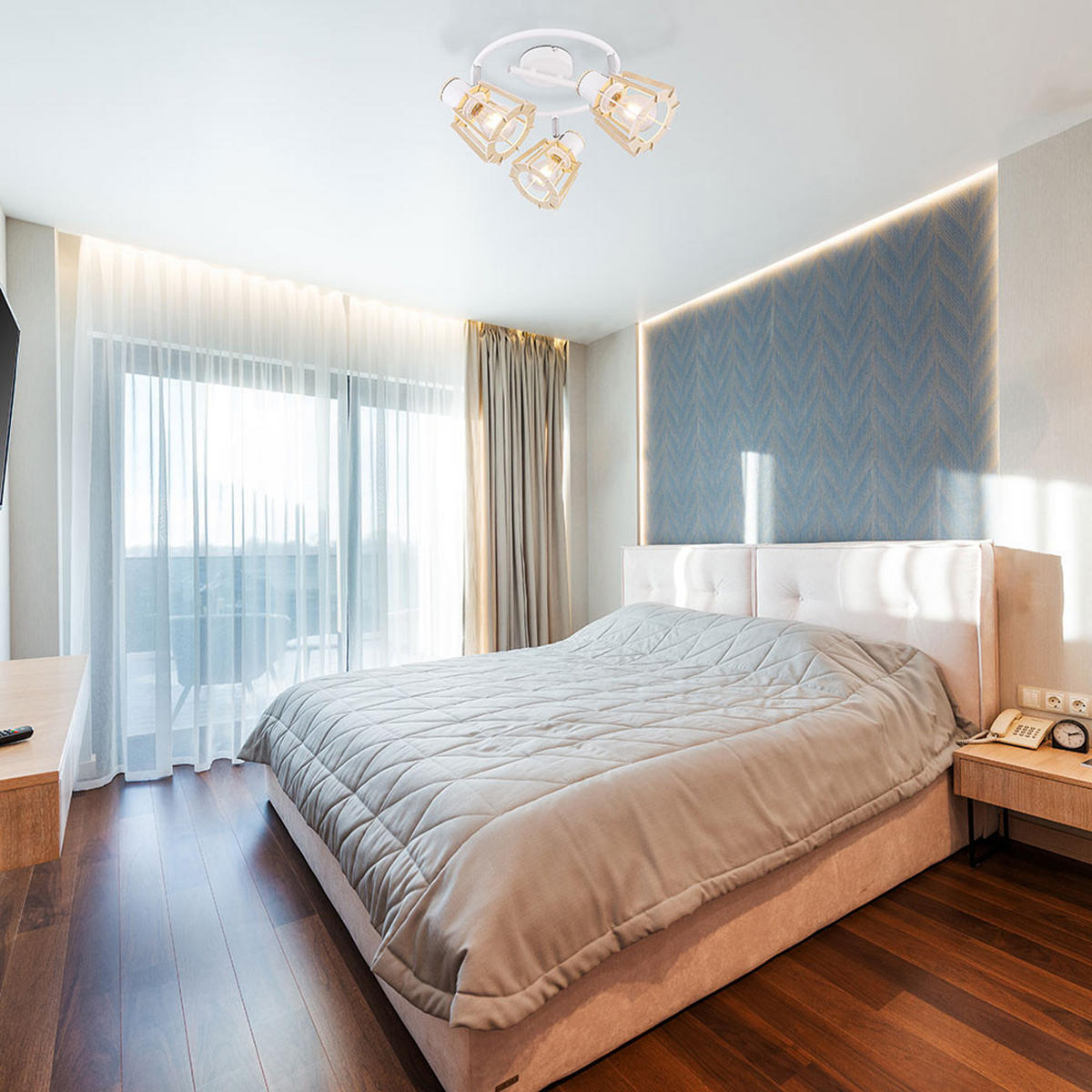 LED DECKENLEUCHTE Metall Holz Braun 3 Flammig - Braun, Holz (28/28/18cm) - Globo Lighting