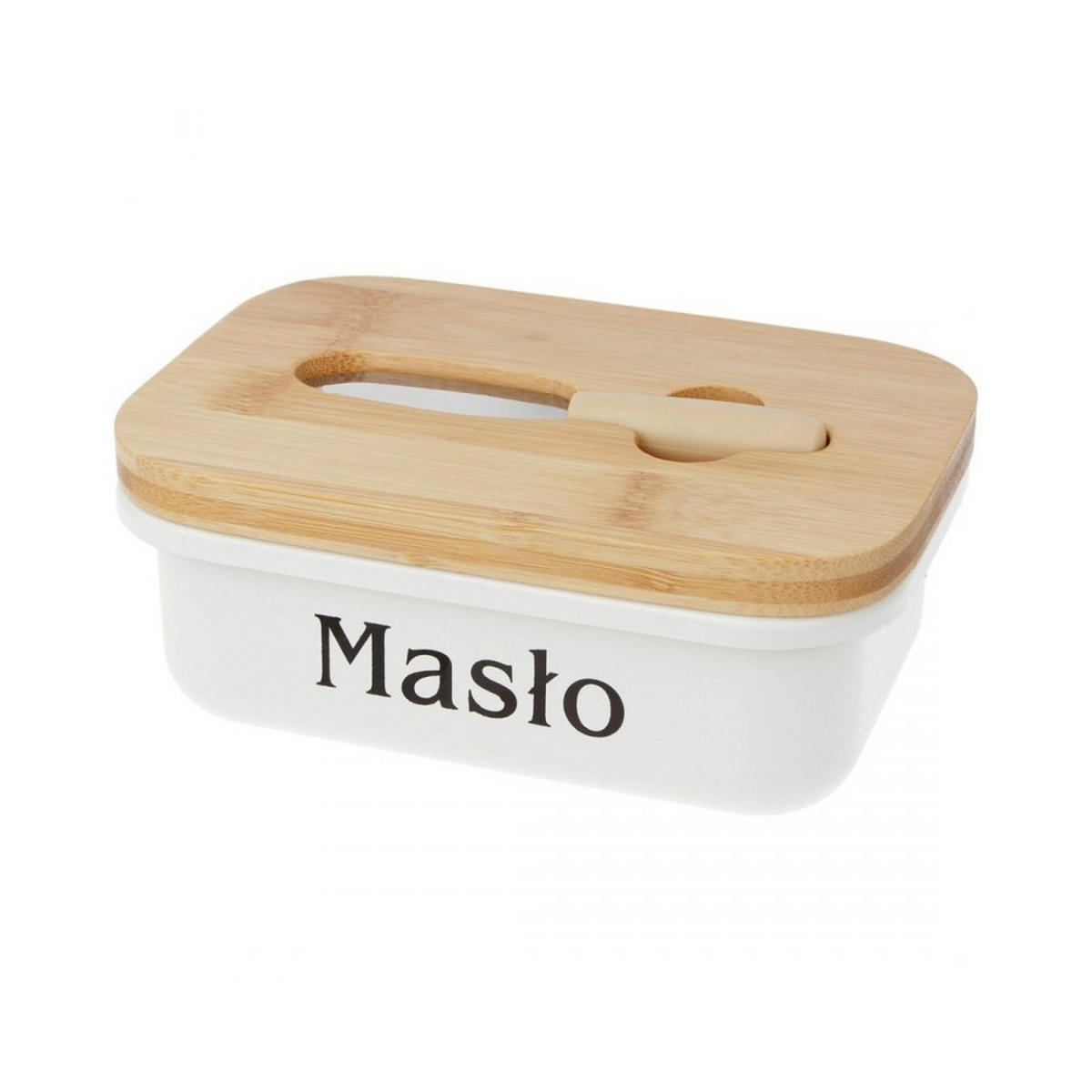 BUTTERDOSE aus Stahl mit Buttermesser 52996 - Weiß, Holz (10.5/6.5/15.5cm) - Brunbeste