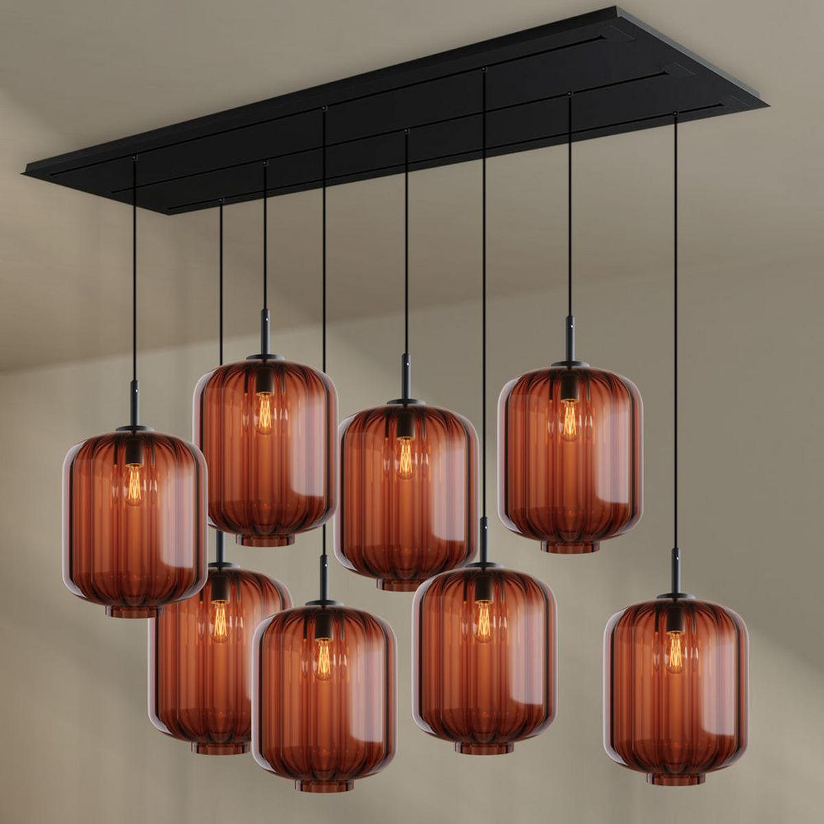HÄNGELEUCHTE Velo 8-flammig Braun Ø 25cm - Schwarz/Braun, Glas (25/25/27cm) - s.luce