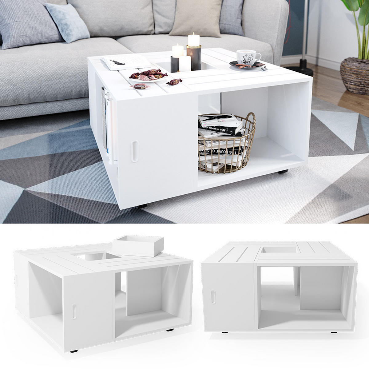 COUCHTISCH Anton Weiß 80 x 80 cm - Weiß, Holzwerkstoff (80/80/43cm) - Vicco