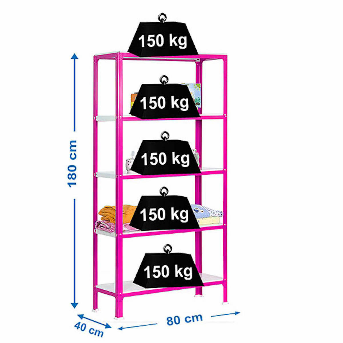 WOHNREGAL LIVING KOALA METAL mit 5 Fachböden | HxBxT 180x80x40cm | Fachlast 150kg | Rosa/Weiß - Rosa, Metall (80/180/40cm) - PROREGAL