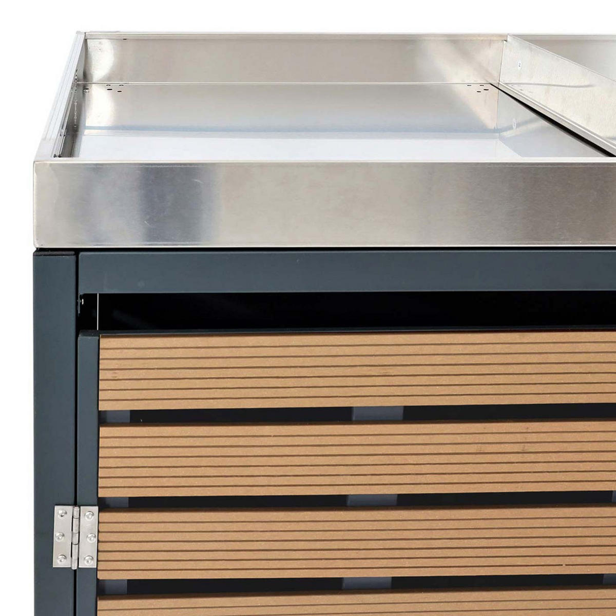 MÜLLTONNENBOX 3er mit Pflanzkasten HxBxT 124x200x84cm Teak-Optik - Teakfarben, Metall (200/124/84cm) - PROREGAL