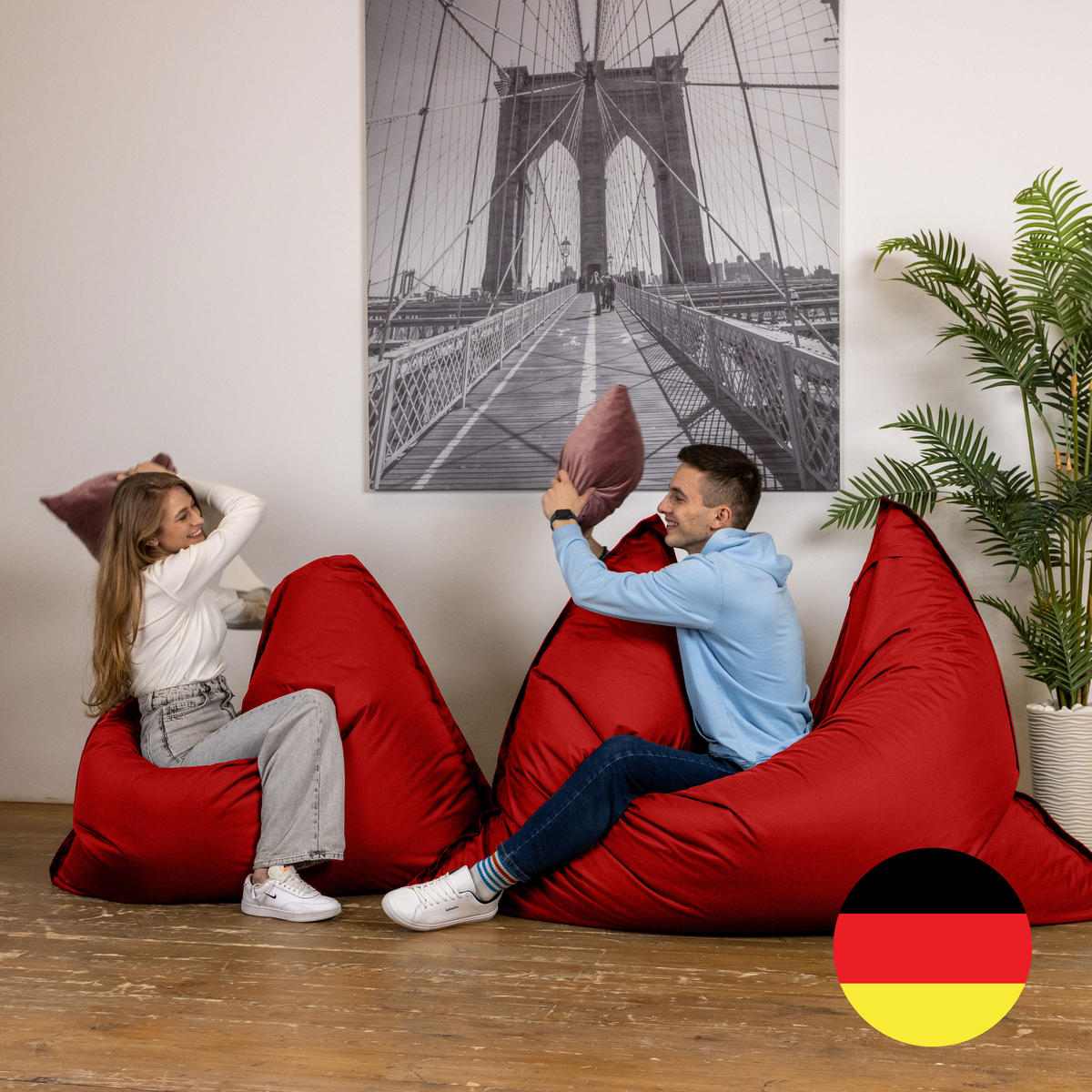 SITZSACK XXL Caree rot, 140x180cm groß für Outdoor - Rot, Textil (180/140/30cm) - Bruni